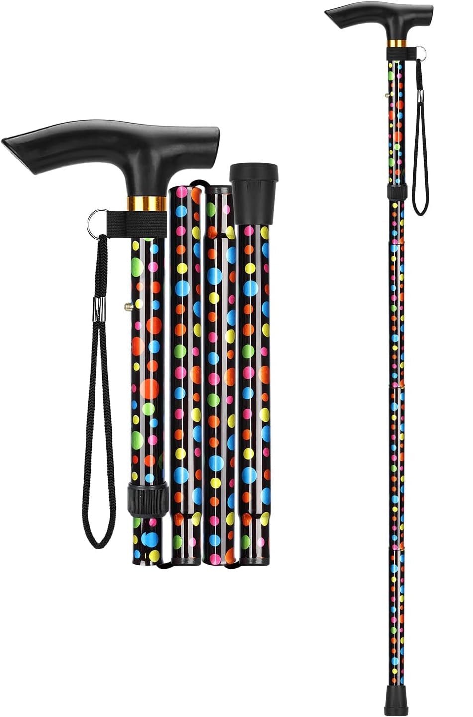 "DOTS" Foldbar stok med prikker. Stilfuld og ulta let. Max brugervægt 90 kg - Seniorpleje - Foldbare stokke - Seniorpleje - SPL-SUPR05 - -