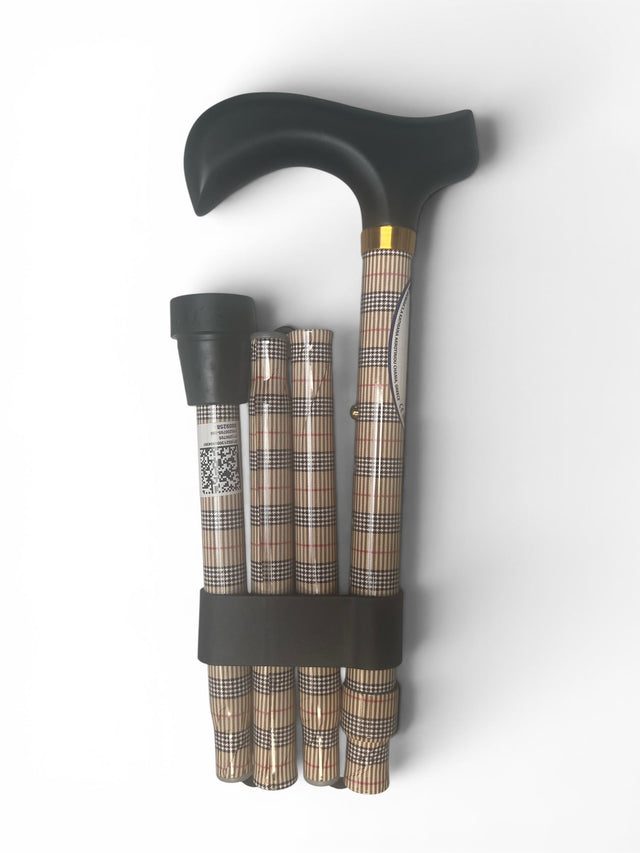 Foldbar stok med brun/sand tern – let, justerbar og skridsikker vandrestok - Seniorpleje - Stokke - MOBIAK - MOK-0809258 - -