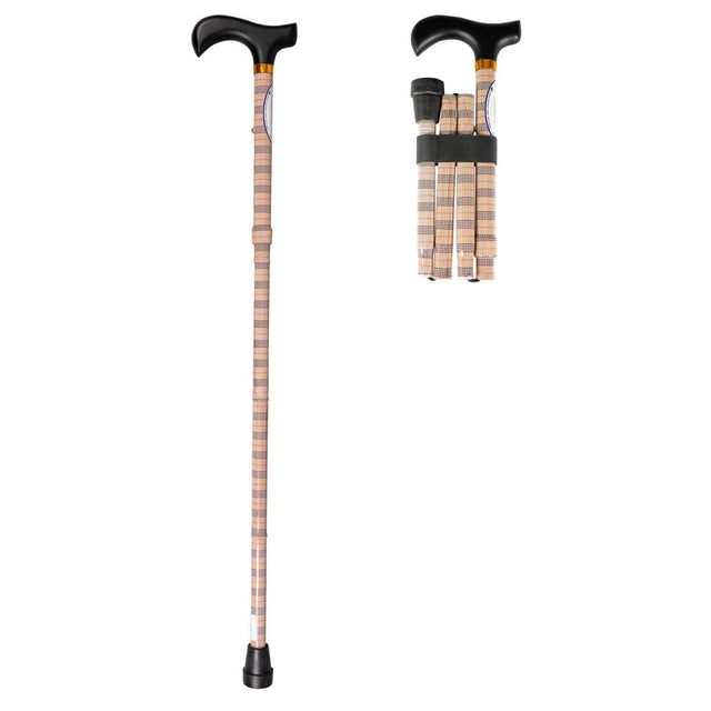 Foldbar stok med brun/sand tern – let, justerbar og skridsikker vandrestok - Seniorpleje - Stokke - MOBIAK - MOK-0809258 - -