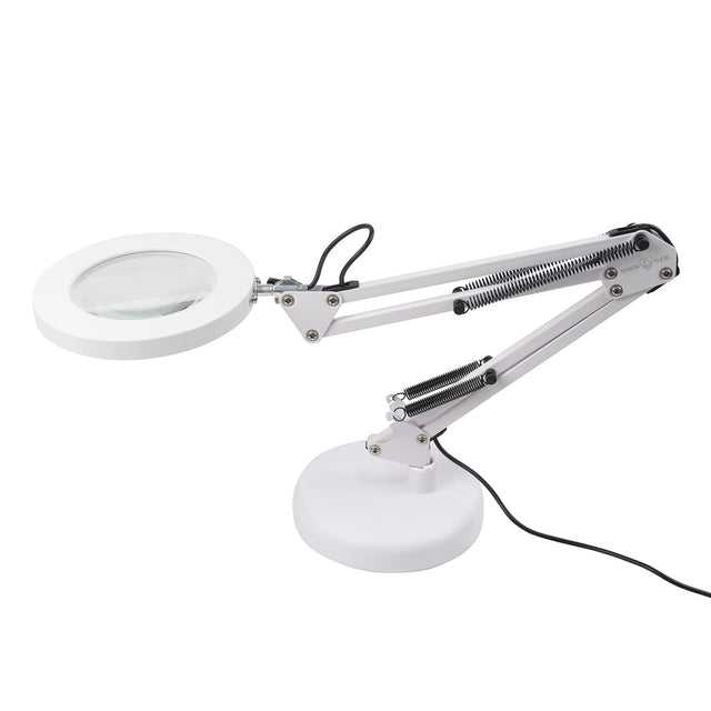LED bordlampe med 5x forstørrelse - Fleksibel montering og Justerbart lysstyrke. USB - Seniorpleje - Bordlampe - Beijing Golden Eagel - BEIJ - 05 - Hvid -