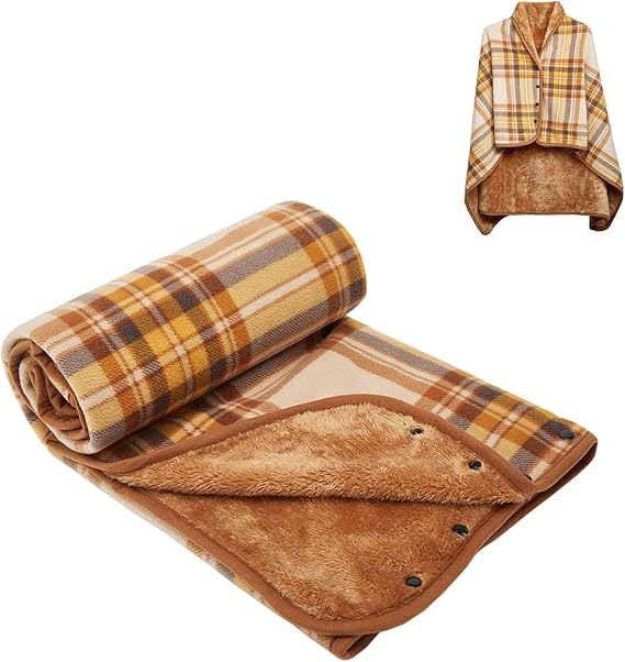 Varm indendørs hygge poncho - One size. Blød & lækker fleece med knapper. - Seniorpleje - Poncho - Seniorpleje - SPL - SIVE01 - Gul/brun/orange -