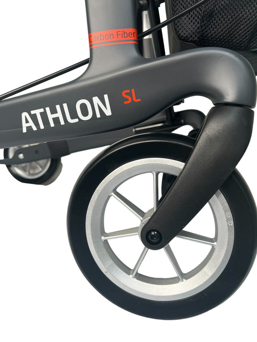 “ATHLON SL”, kulfiber rollator - Super lækker, smart og ultra let. Vejer kun 5,1 kg - Seniorpleje - Udendørs rollatorer - Rehasense - RHS-CRSGL600UP - Grå med bløde hjul -62 cm. -