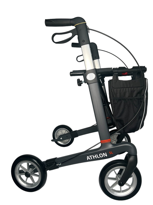 “ATHLON SL”, kulfiber rollator - Super lækker, smart og ultra let. Vejer kun 5,1 kg - Seniorpleje - Udendørs rollatorer - Rehasense - RHS-CRSGL600UP - Grå med bløde hjul -62 cm. -