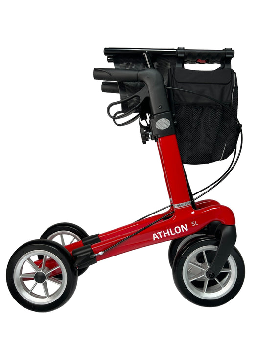 “ATHLON SL”, kulfiber rollator - Super lækker, smart og ultra let. Vejer kun 5,1 kg - Seniorpleje - Udendørs rollatorer - Rehasense - RHS-CRWRM550UP - Rød med bløde hjul -55 cm. -