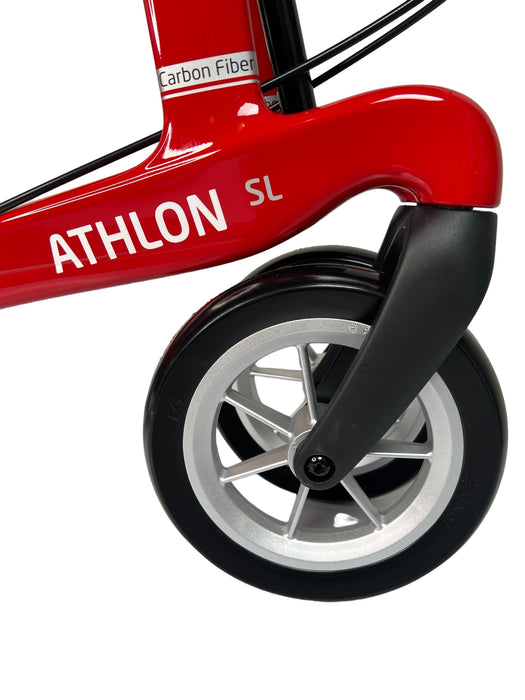 “ATHLON SL”, kulfiber rollator - Super lækker, smart og ultra let. Vejer kun 5,1 kg - Seniorpleje - Udendørs rollatorer - Rehasense - RHS-CRWRM550UP - Rød med bløde hjul -55 cm. -