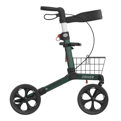 DRIVER foldbar rollator med sæde – Transportabel, mørkegrøn med soft hjul og kurv - Seniorpleje - Letvægts rollatorer - Seniorpleje -  -  - 