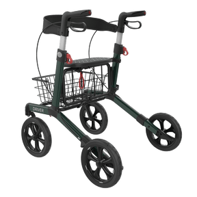 DRIVER foldbar rollator med sæde – Transportabel, mørkegrøn med soft hjul og kurv - Seniorpleje - Letvægts rollatorer - Seniorpleje -  -  - 