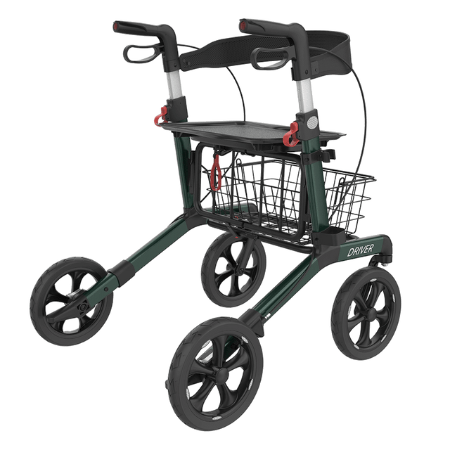 DRIVER foldbar rollator med sæde – Transportabel, mørkegrøn med soft hjul og kurv - Seniorpleje - Letvægts rollatorer - Seniorpleje -  -  - 