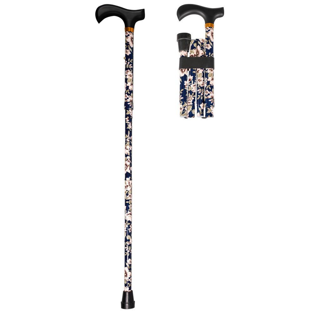 Foldbar stok med hvide blomster – Let, justerbar og skridsikker vandrestok - Seniorpleje - Stokke - MOBIAK -  -  - 