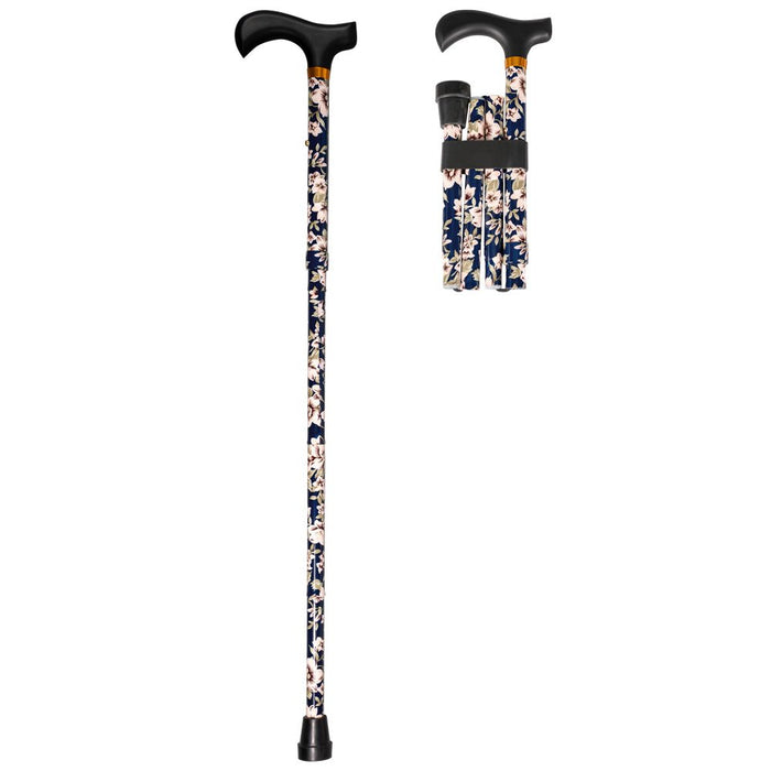 Foldbar stok med hvide blomster – Let, justerbar og skridsikker vandrestok - Seniorpleje - Stokke - MOBIAK -  -  - 