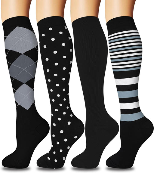 Smarte kompressionsstrømper – Støtte mod hævede fødder og nedsat blodcirkulation - Seniorpleje - Støttestrømpe - Seniorpleje - SPL - ACT01 - Sort med tern - S - M - 