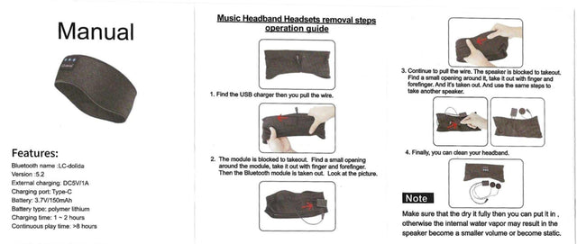Sov godt - Elastisk hovedbånd med Bluetooth, høretelefoner & mikrofon. 5.0 (musik) - Seniorpleje - sovemaske - Seniorpleje - SPLSZH - 01 - Sort - 
