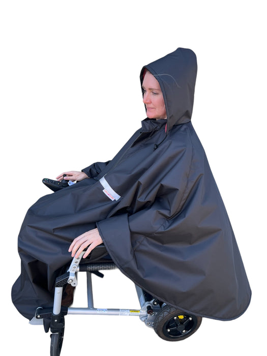 Vandtæt poncho med blød fleece til kørestolsbrugere - Beskyttelse mod regn og kulde - 3 str - Seniorpleje - Beklædning - Orgaterm - OGT-207803 - SMALL/SIZE 3 (BLÅ/GRÅ) - -