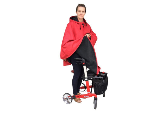 Poncho “SPORT- FLEECE” med indvendig blød fleece - til rollator, cykel & fodgænger - Seniorpleje - Poncho - Orgaterm - OGT-207854SP-1 - RØD/ model 1 - -