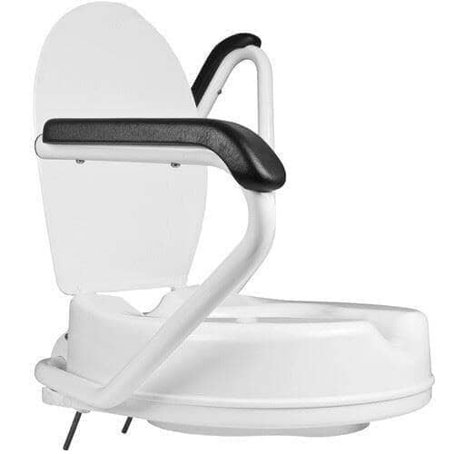 Toiletforhøjer med låg og smarte klapbare armlæn, højde 10cm. Luksus model - Seniorpleje - Toiletforhøjere - Mobilex - MBX-301702 - - -