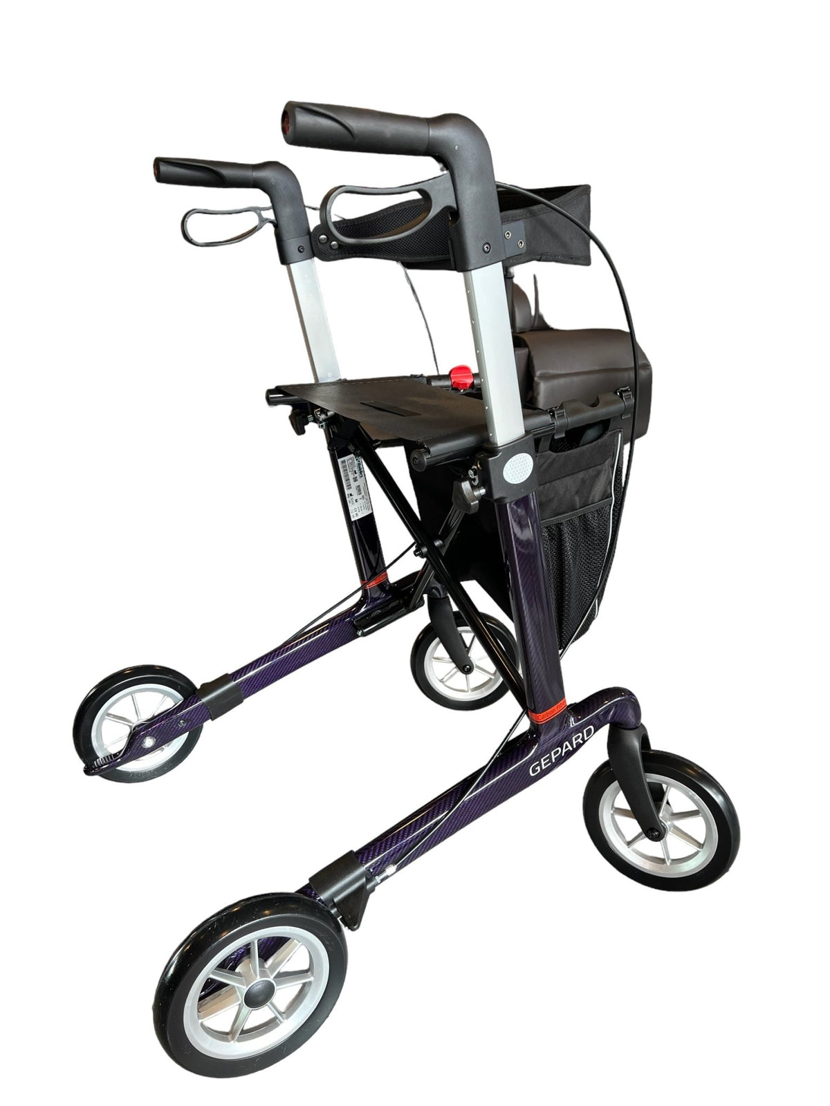 Ultra let kulfiber rollator - Smuk dyb LILLA. Kun 5,5 kg. Sammenklappelig & transportabel - Seniorpleje - Udendørs rollator - Mobilex - MBX-312408 - Large/ 62 cm -Dyb lilla -