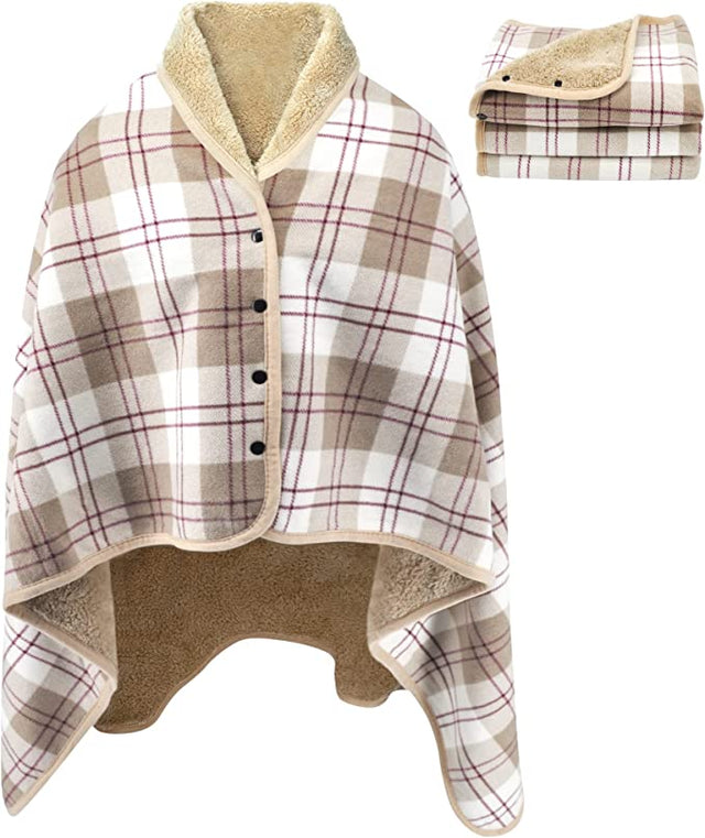 Varm indendørs hygge poncho - One size. Blød & lækker fleece med knapper. - Seniorpleje - Poncho - Seniorpleje - SPL-SHEP-01 - - -