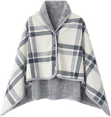 Varm indendørs hygge poncho - One size. Blød & lækker fleece med knapper. - Seniorpleje - Poncho - Seniorpleje - SPL-SHEP-02 - Grå-ternet - -