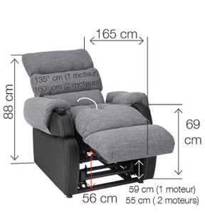 "XXL COCOON" Læne/hvilestol. Sædebredde 65 cm. Beriatrisk. Hæve/sænke funktion - Seniorpleje - seniorstol - Seniorpleje - INNO-XXLTAUPE/LysbrunPU-3 - Grå tekstil - sort kant/ramme (PU) - -